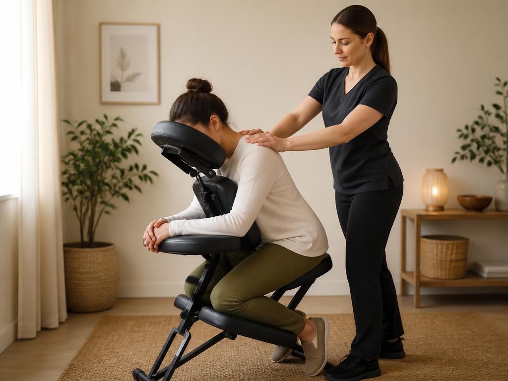Seated acupressure massage in a portable massage chair