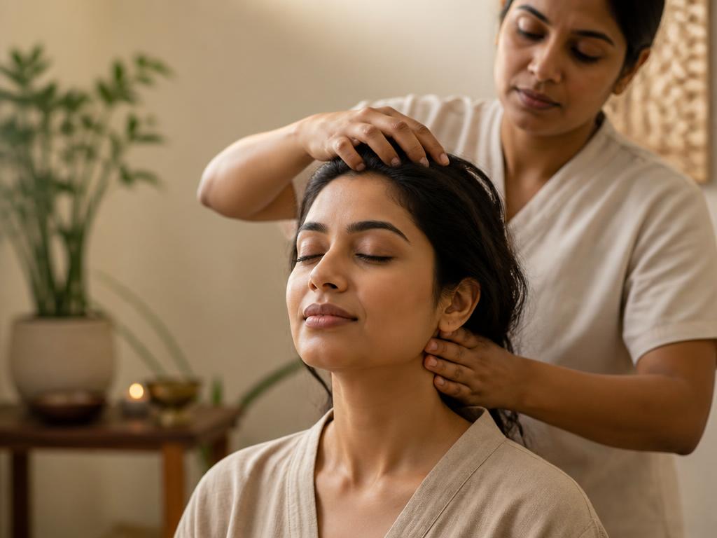Indian head massage to the scalp and neck